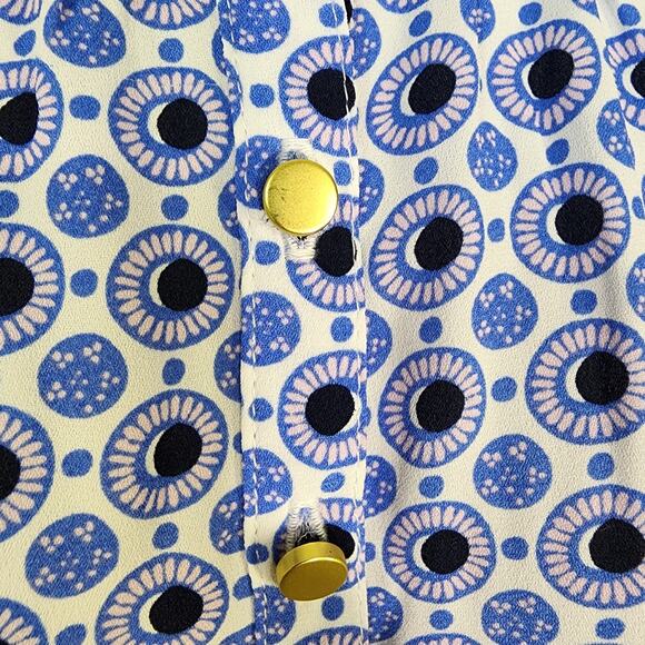 LOFT Blouse Womens Small Blue Geometric Button Popover Ruffle Neck Sleeveless - Picture 7 of 10